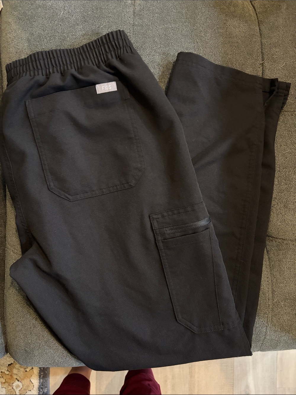 Figs Black Cargo Scrub Pants with Elastic Waistband